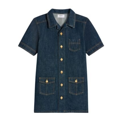 CELINE WORKWEAR MINI DRESS IN RINSED WASH DENIM