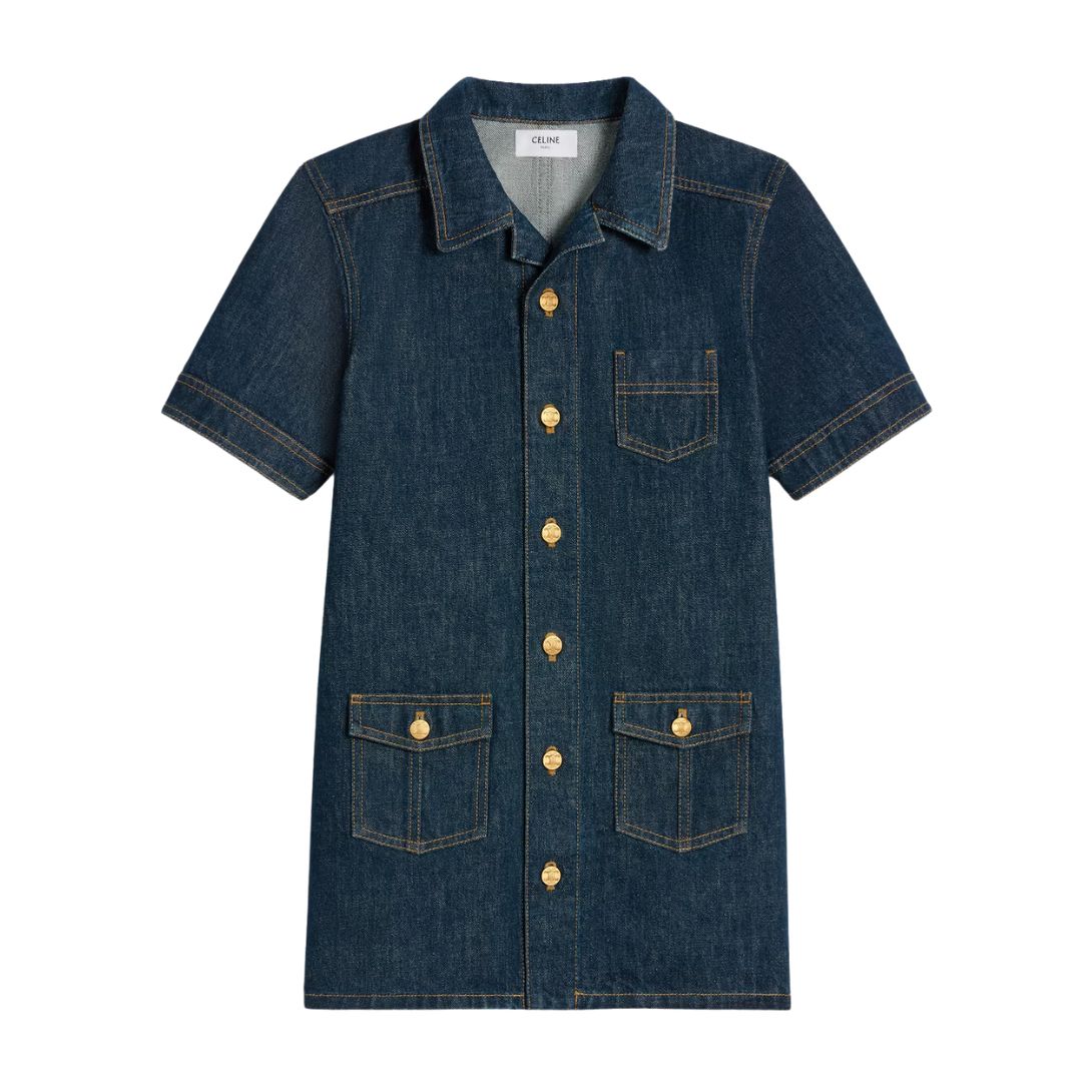 1 CELINE WORKWEAR MINI DRESS IN RINSED WASH DENIM