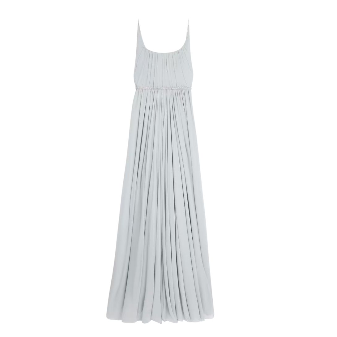 1 CELINE LONG DRAPED DRESS IN MUSLIN AND SILK CRÊPE