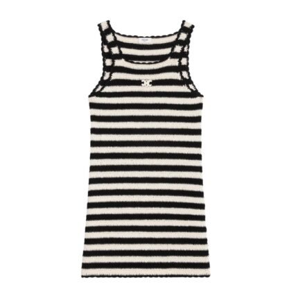 CELINE TRIOMPHE STRIPED MINI DRESS IN CROCHETED COTTON