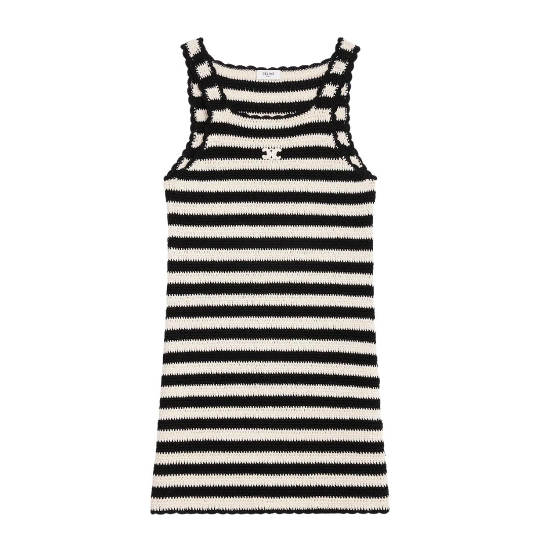 1 CELINE TRIOMPHE STRIPED MINI DRESS IN CROCHETED COTTON