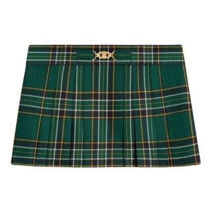 CELINE PLEATED MINI SKIRT IN TARTAN WOOL