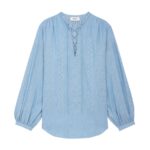 CELINE EMBROIDERED ROMY BLOUSE IN CHAMBRAY COTTON