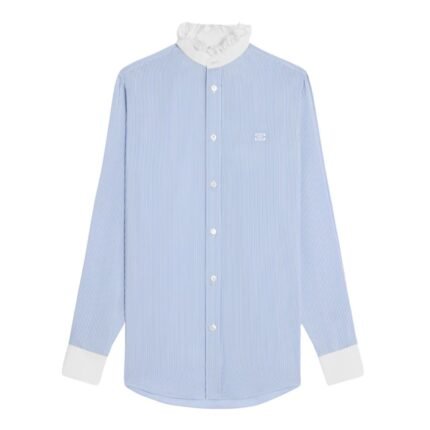 CELINE ROMY FRILLED SHIRT IN STRIPED SILK