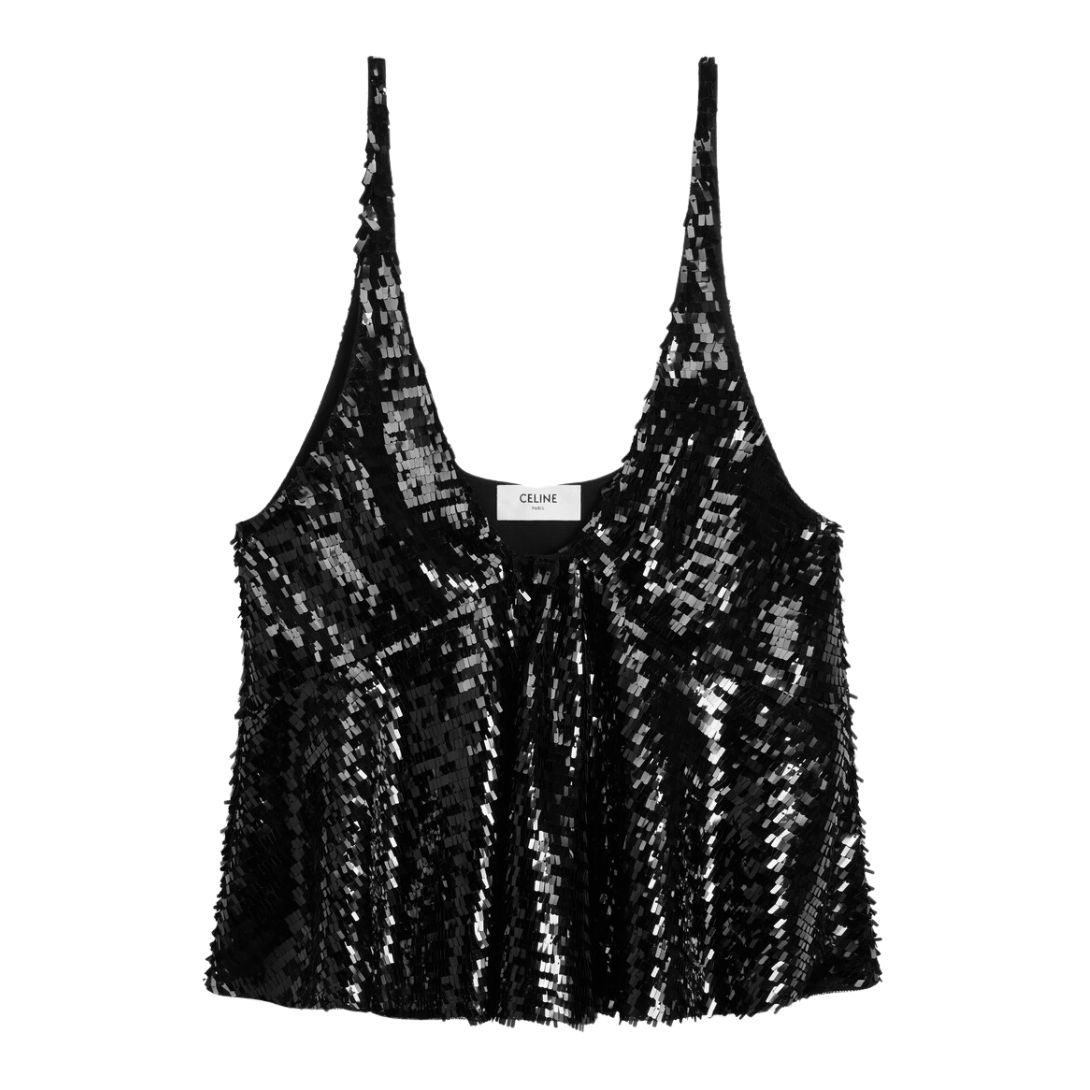 1 CELINE EMBROIDERED GATHERED TANK TOP IN TULLE