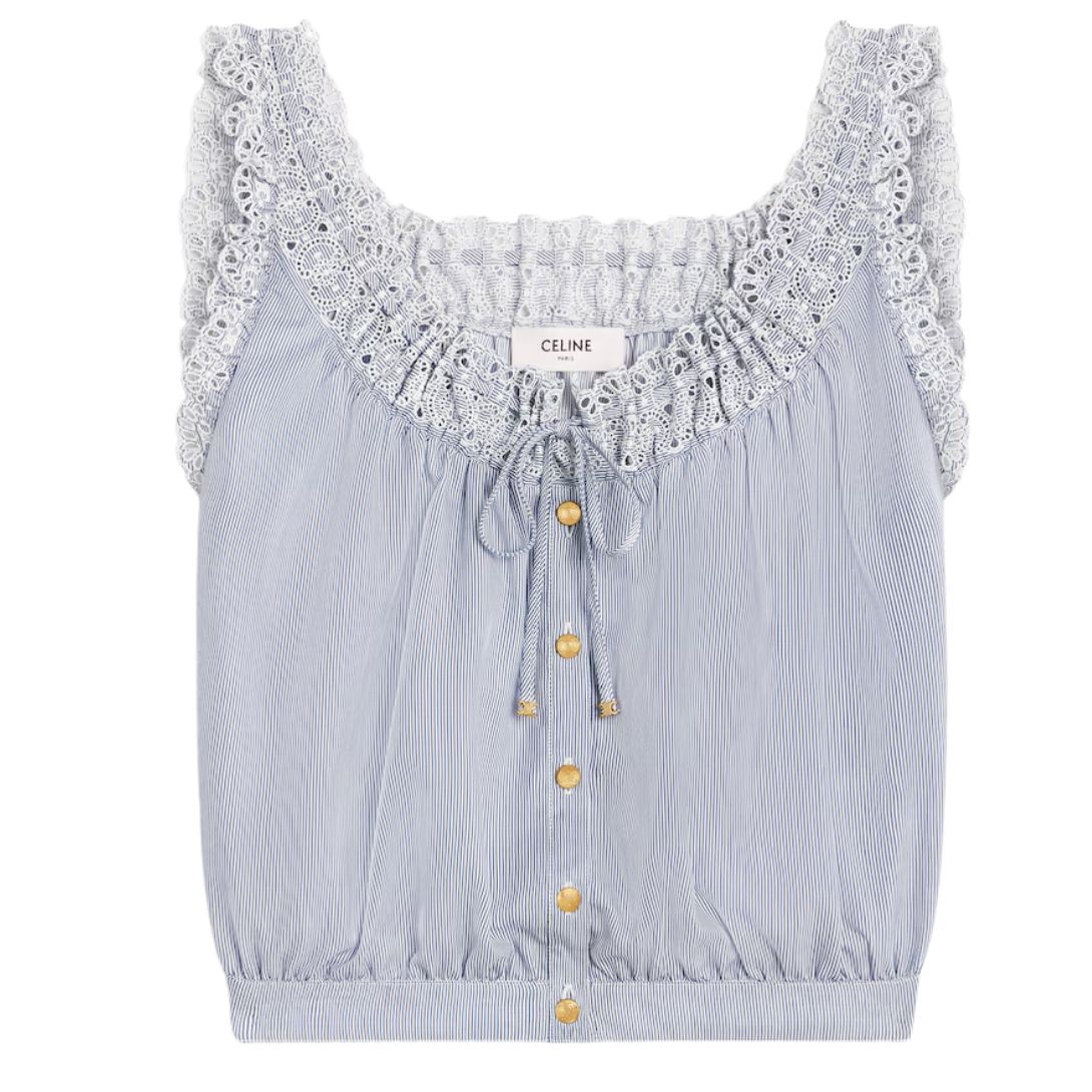 1 CELINE EMBROIDERED FOLK TOP IN STRIPED COTTON AND CASHMERE