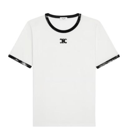 CELINE T SHIRT WITH TRIOMPHE EMBROIDERY IN COTTON JERSEY