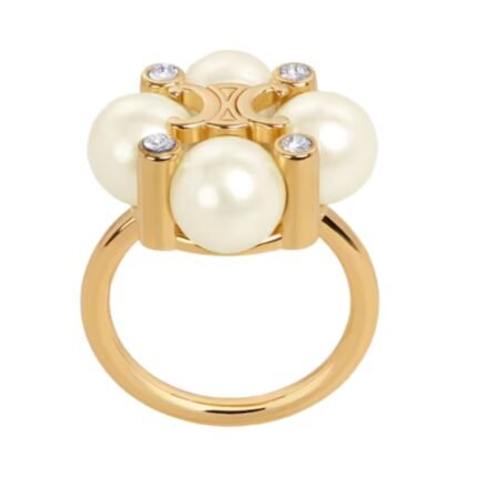 CELINE LES PERLES RING IN STRASS RESIN PEARLS AND BRASS WITH GOLD FINISH
