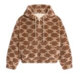 CELINE HOODED JACKET IN TRIOMPHE WOOL AND FUR NOISETTE