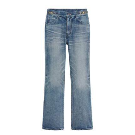 CELINE DYLAN FLARED JEANS WITH SIGNATURE IN UNION WASH DENIM