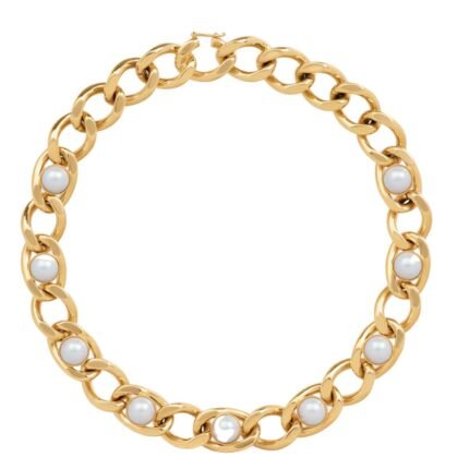 LES PERLES CELINE MAILLON NECKLACE IN BRASS WITH GOLD FINISH AND RESIN PEARLS