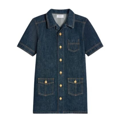 CELINE WORKWEAR MINI DRESS IN RINSED WASH DENIM