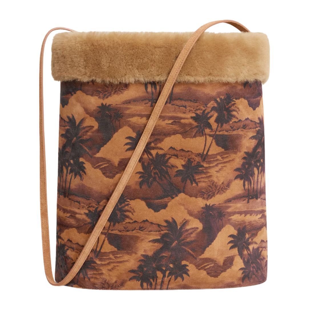 1 CELINE BUCKET IN SHEARLING PALM TREES PRINT