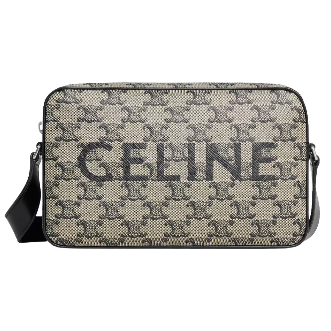 1 CELINE MEDIUM MESSENGER BAG IN TRIOMPHE CANVAS WITH CELINE PRINT BEIGE