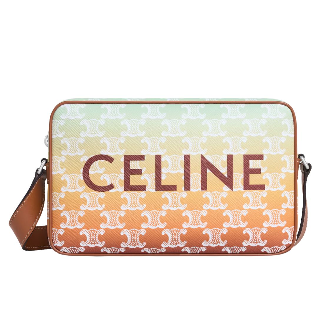 1 CELINE MEDIUM MESSENGER BAG IN TRIOMPHE CANVAS SUNSET AND CALFSKIN