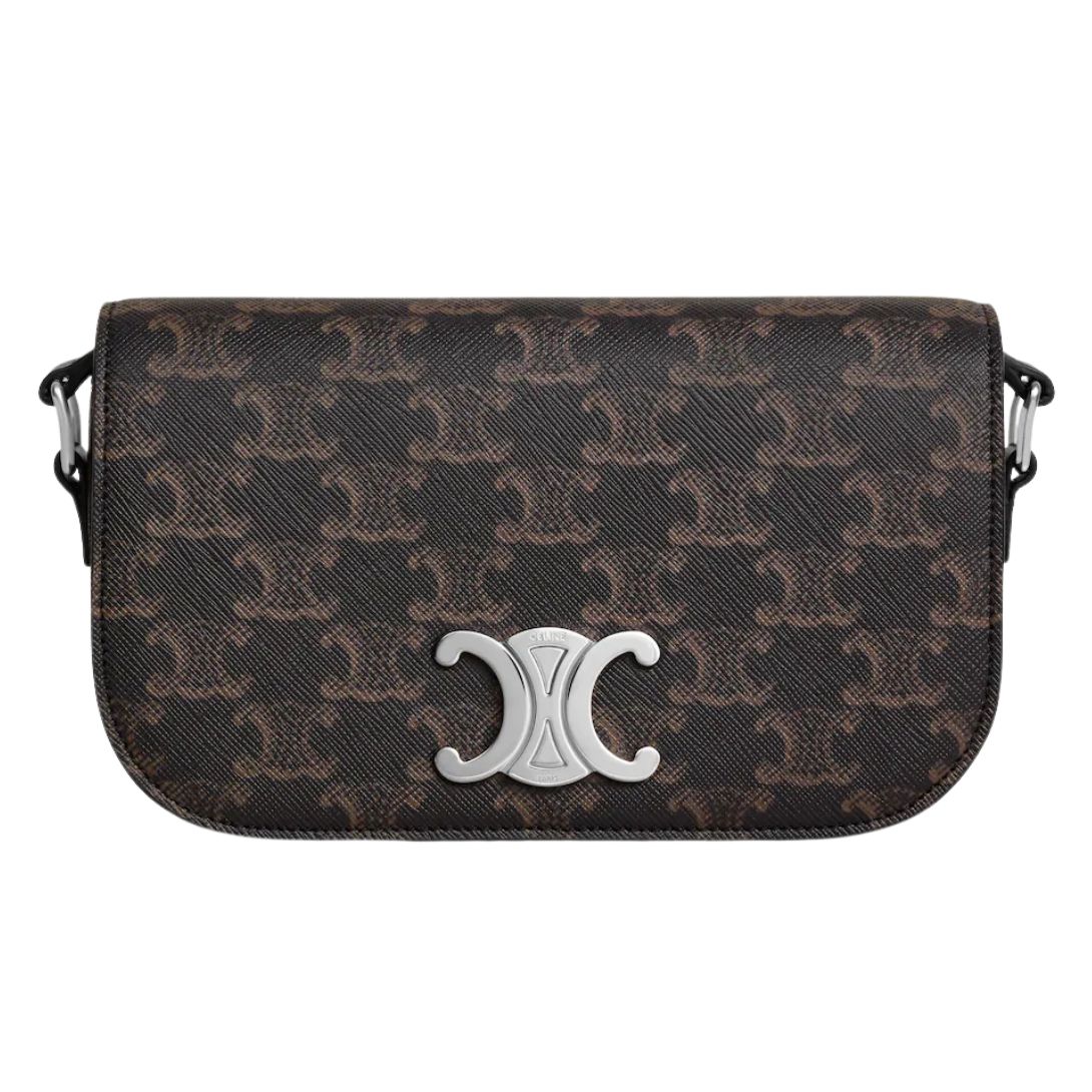 1 CELINE SMALL CROSSBODY BAG TRIOMPHE IN TRIOMPHE CANVAS AND CALFSKIN BLACK