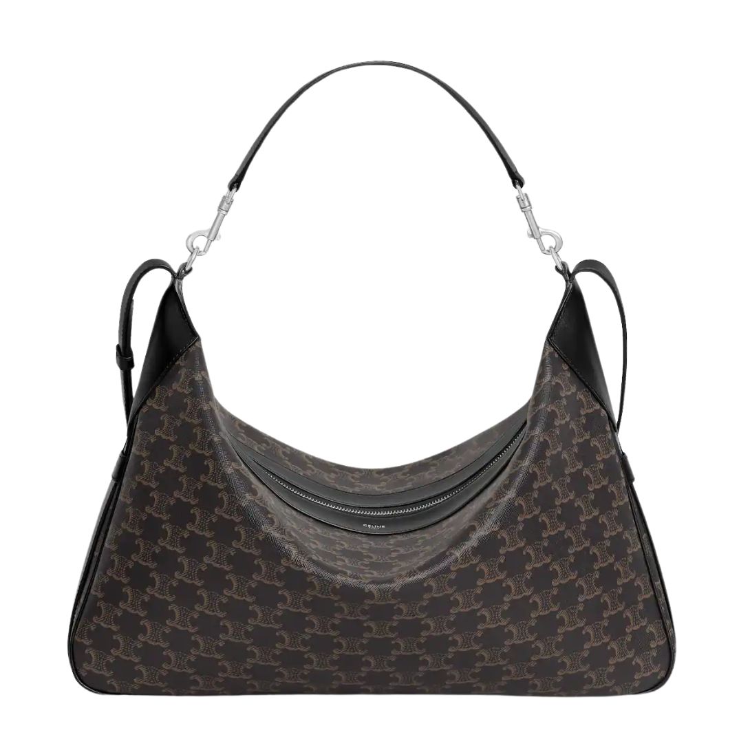 1 CELINE LARGE STRAP ROMY IN TRIOMPHE CANVAS AND CALFSKIN BLACK