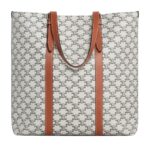 CELINE CABAS WITH BUCKLE IN TRIOMPHE CANVAS AND CALFSKIN TAN