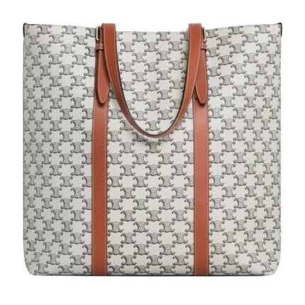 CELINE CABAS WITH BUCKLE IN TRIOMPHE CANVAS AND CALFSKIN TAN