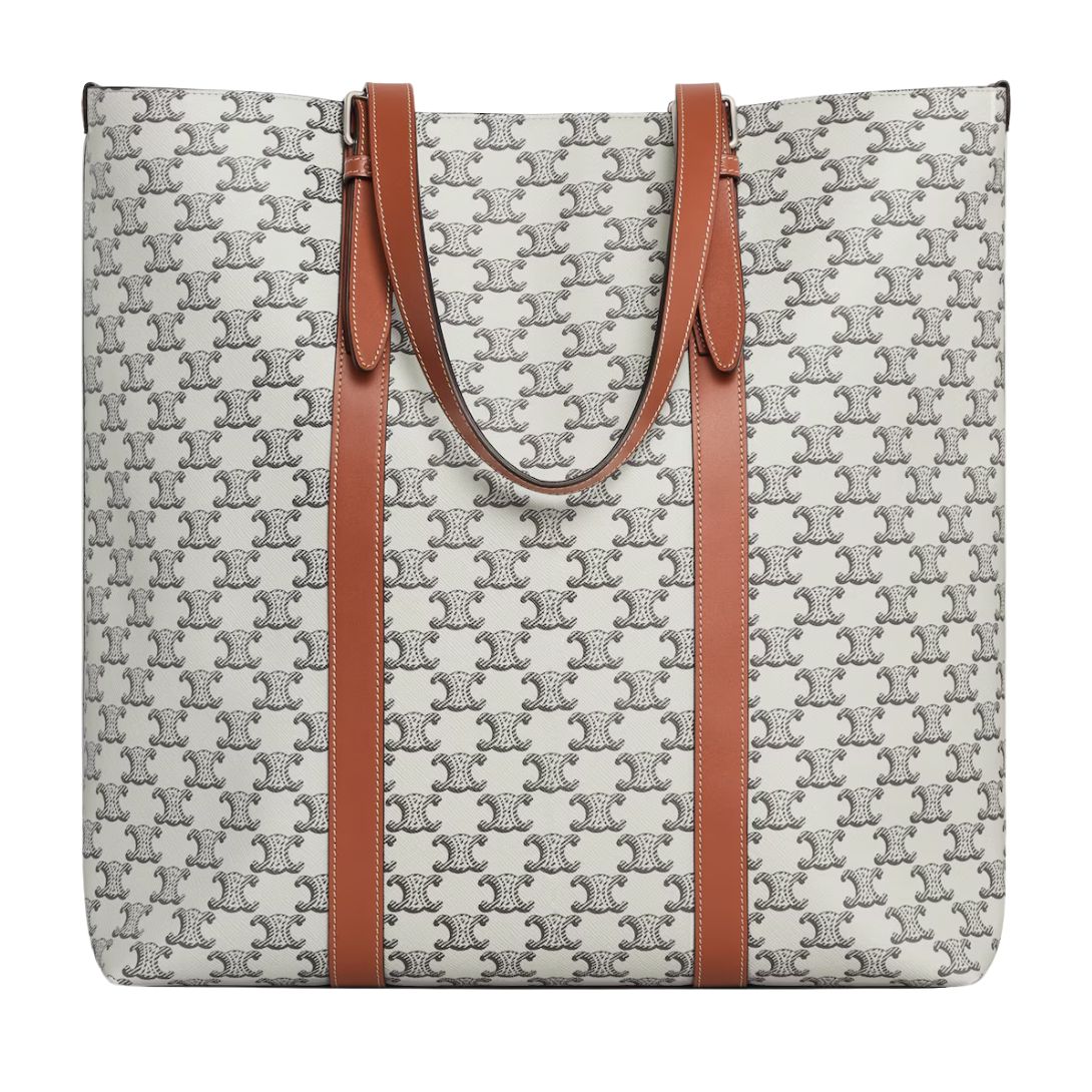 1 CELINE CABAS WITH BUCKLE IN TRIOMPHE CANVAS AND CALFSKIN TAN