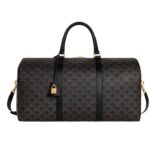 CELINE LARGE TRAVEL BAG IN TRIOMPHE CANVAS AND CALFSKIN BLACK