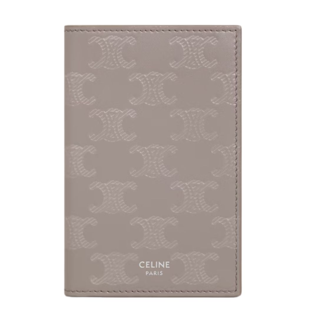 1 CELINE VERTICAL CARD HOLDER IN CALFSKIN WITH TRIOMPHE EMBOSSED PEBBLE