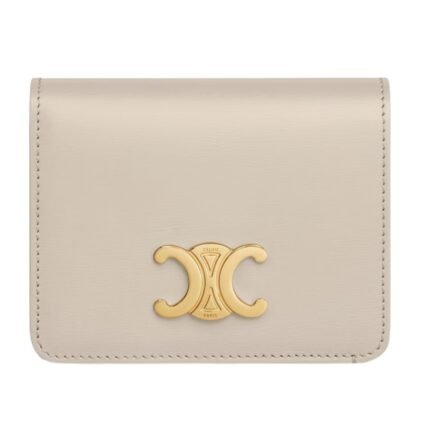 CELINE TRIOMPHE COMPACT WALLET IN SHINY CALFSKIN CAPPUCCINO