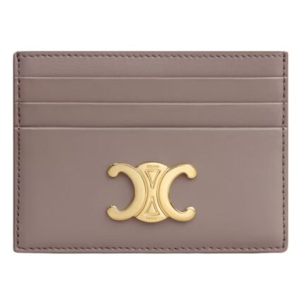 CELINE CARD HOLDER TRIOMPHE IN SHINY CALFSKIN SMOKED BROWN