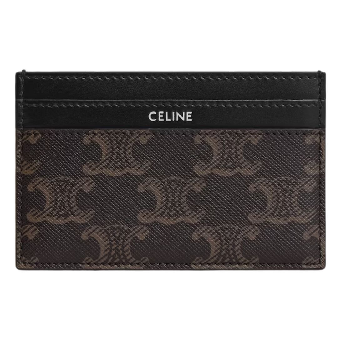 1 CELINE MEDIUM CARD HOLDER IN TRIOMPHE CANVAS AND CALFSKIN BLACK