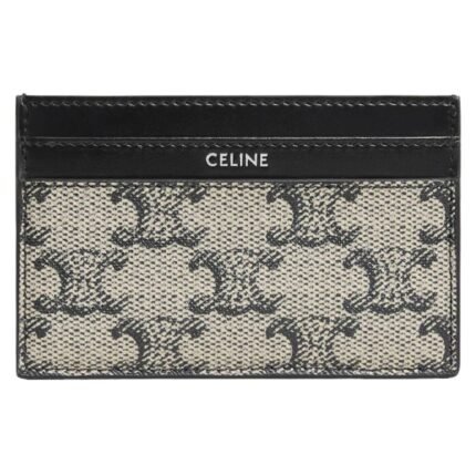 CELINE MEDIUM CARD HOLDER IN TRIOMPHE CANVAS AND CALFSKIN BEIGE