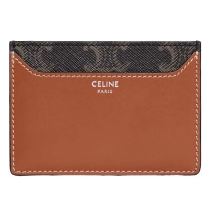 CELINE CARD HOLDER IN TRIOMPHE CANVAS AND CALFSKIN TAN