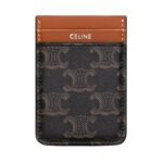 CELINE MAGNET CARD HOLDER IN TRIOMPHE CANVAS AND CALFSKIN TAN