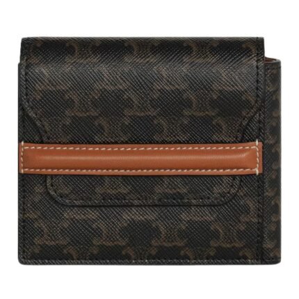 CELINE FLAP ORIGAMI WALLET IN TRIOMPHE CANVAS AND LAMBSKIN