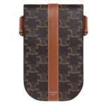 CELINE PHONE POUCH IN TRIOMPHE CANVAS AND CALFSKIN