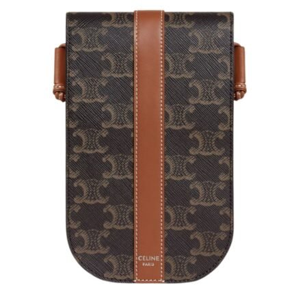 CELINE PHONE POUCH IN TRIOMPHE CANVAS AND CALFSKIN