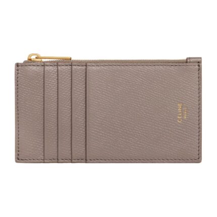 CELINE ZIPPED COMPACT CARD HOLDER ESSENTIALS IN GRAINED CALFSKIN BLACK