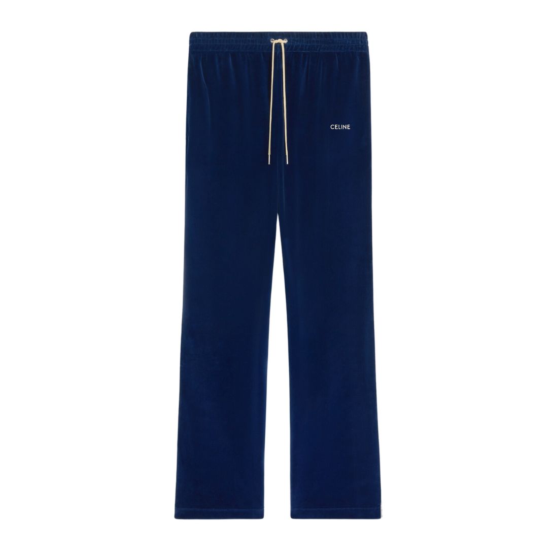 1 CELINE TRACKSUIT PANTS IN VELVET JERSEY NAVY-ECRU