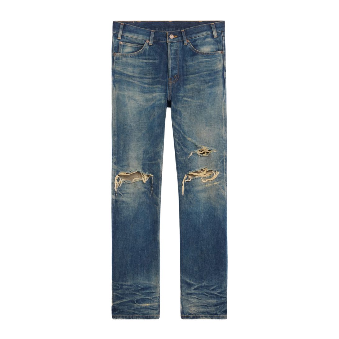 1 CELINE KURT JEANS IN DESTROYED BLUE MARBLE DENIM
