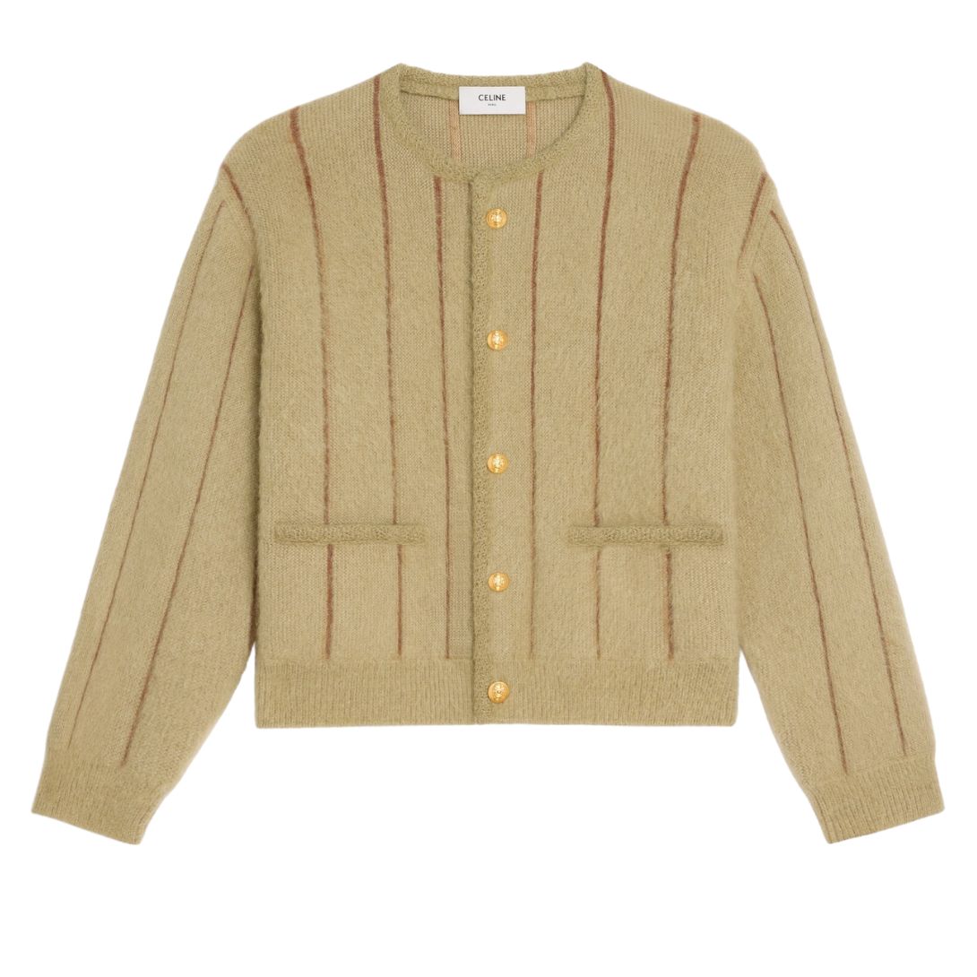 1 CELINE CARDIGAN JACKET IN BRUSHED MOHAIR LIGHT CAMEL