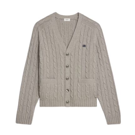 CELINE TRIOMPHE CARDIGAN IN CABLE KNIT CASHMERE CREAM
