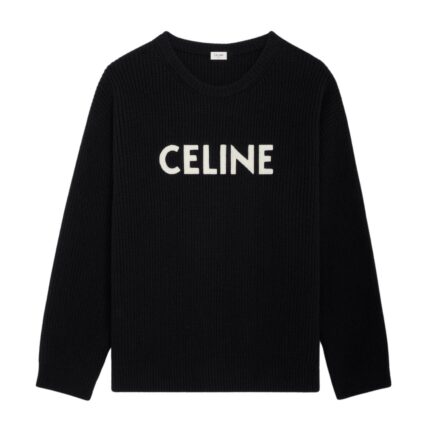 CELINE OVERSIZED SWEATER IN RIBBED WOOL LIGHT GREY