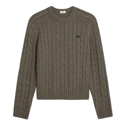 CELINE CABLE KNIT TRIOMPHE SWEATER IN CASHMERE BLACK