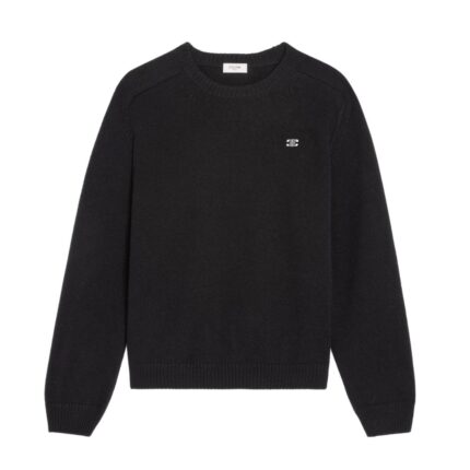 CELINE TRIOMPHE CREW NECK SWEATER IN WOOL AND CASHMERE GREY-OFF WHITE