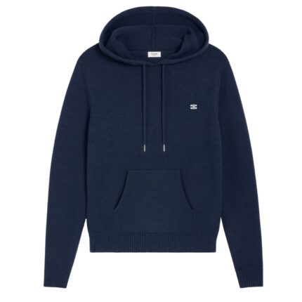 CELINE TRIOMPHE HOODED SWEATER IN CASHMERE WOOL BLACK-OFF WHITE