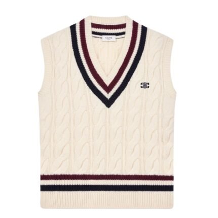 CELINE TRIOMPHE V NECK CABLE KNIT IN CASHMERE