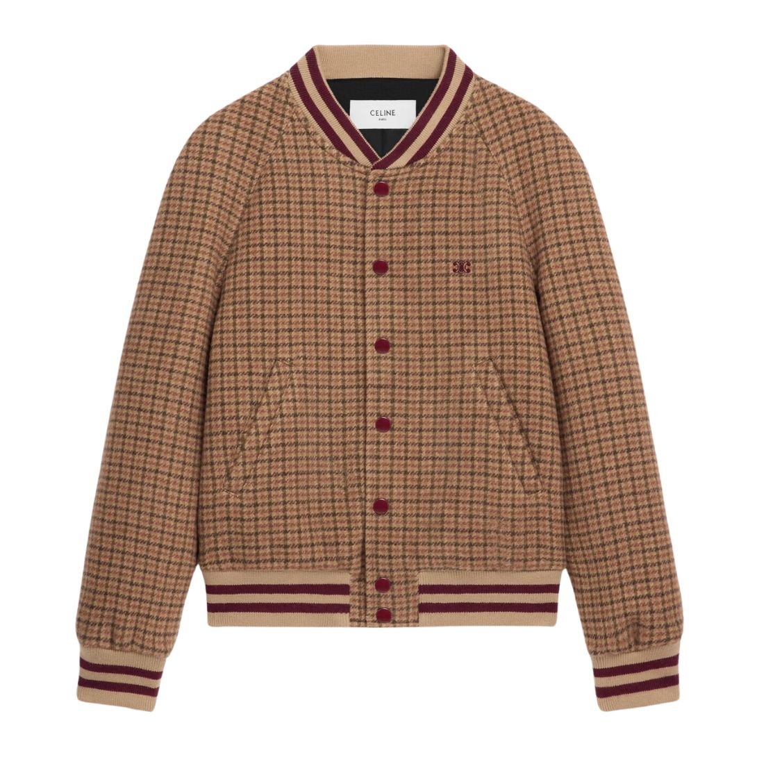 1 CELINE TRIOMPHE TEDDY JACKET IN HOUNDSTOOTH WOOL