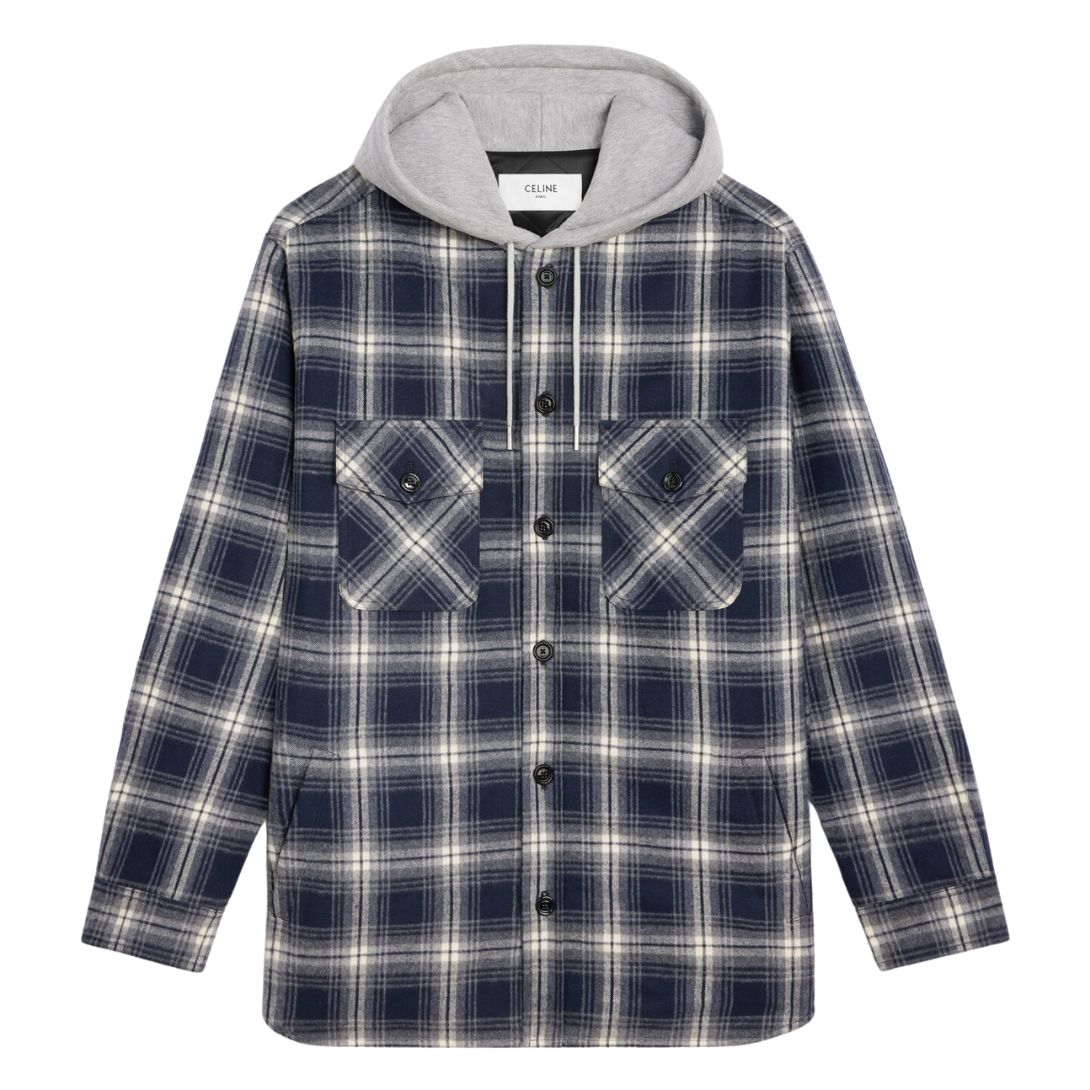 1 CELINE HOODED OVERSHIRT IN CHECKED COTTON