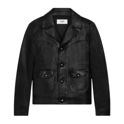 CELINE STRAIGHT CUT BLOUSON JACKET IN WAXED LAMBSKIN BLACK