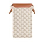 CELINE PHONE POUCH WITH FLAP IN TRIOMPHE CANVAS AND LAMBSKIN WHITE-TAN