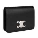 CELINE TRIOMPHE COMPACT WALLET IN SHINY CALFSKIN BLACK